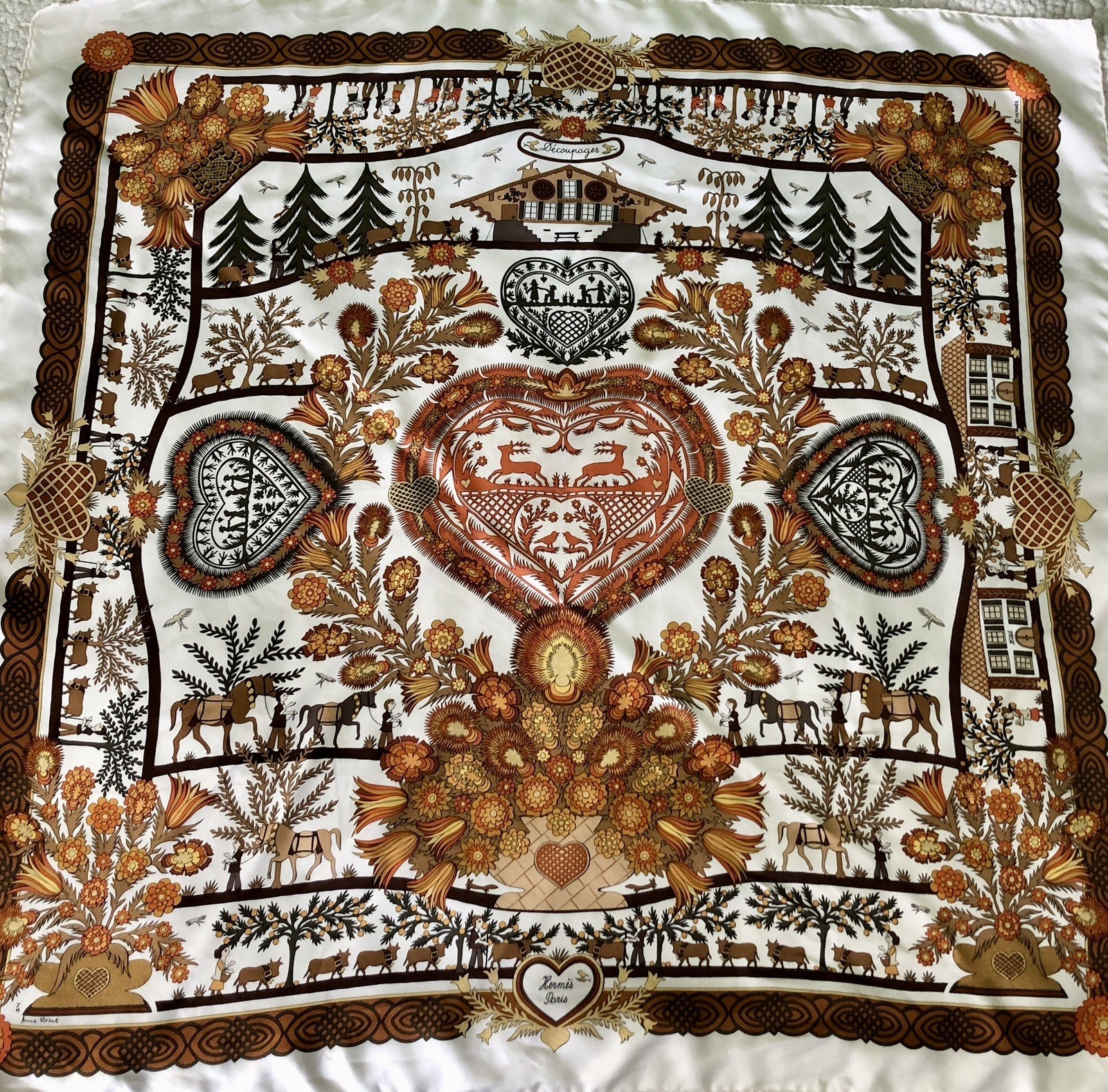 Vintage Authentic Herms Silk Scarf 90cm Dcoupages